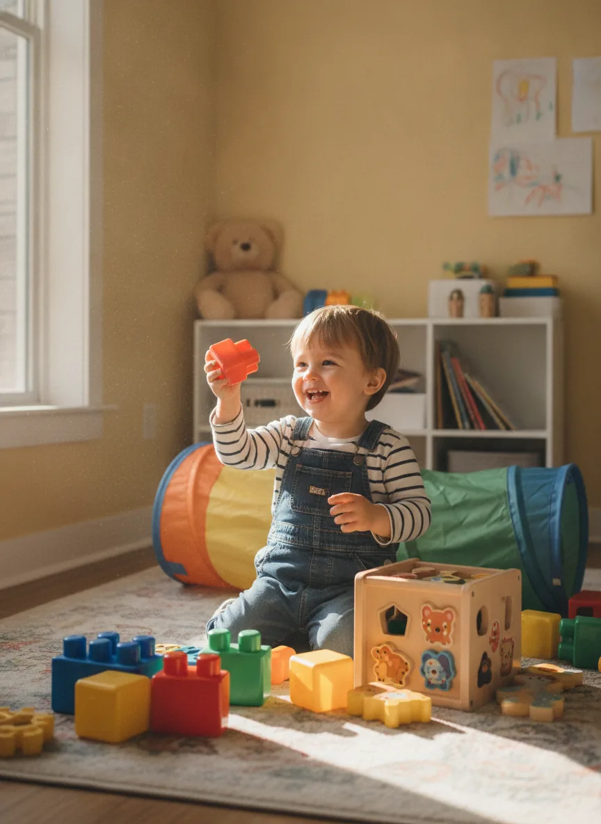 real photo of a happy young child playing